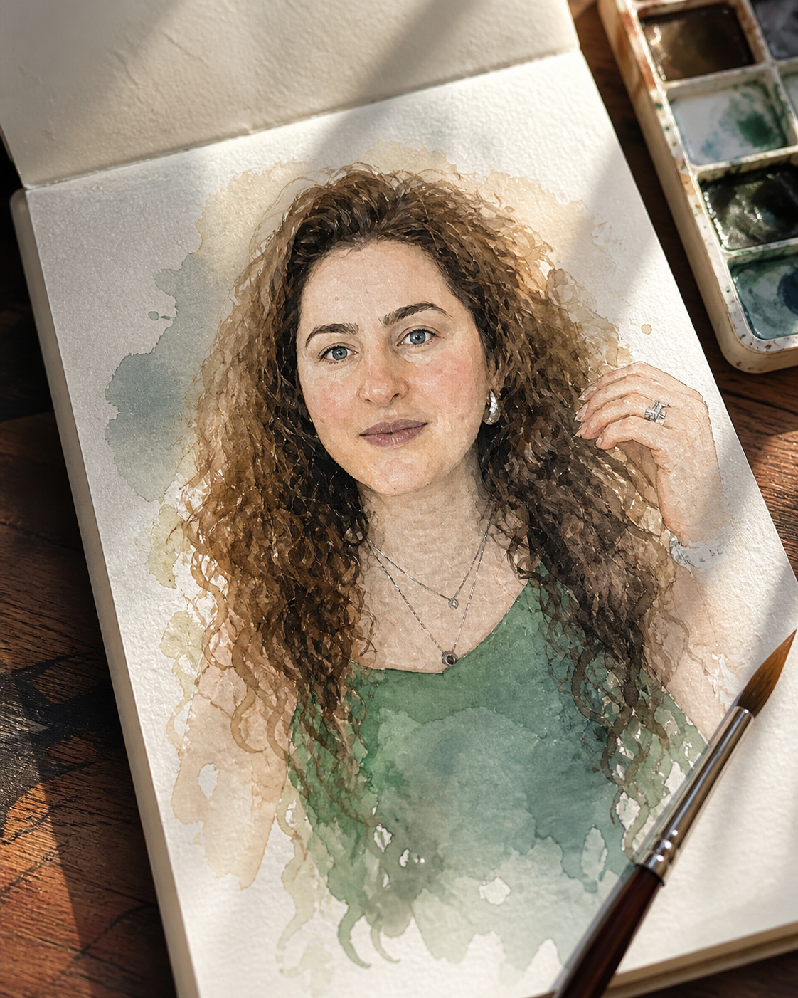 Watercolor Portrait of Woman in Traditional Dress — result example